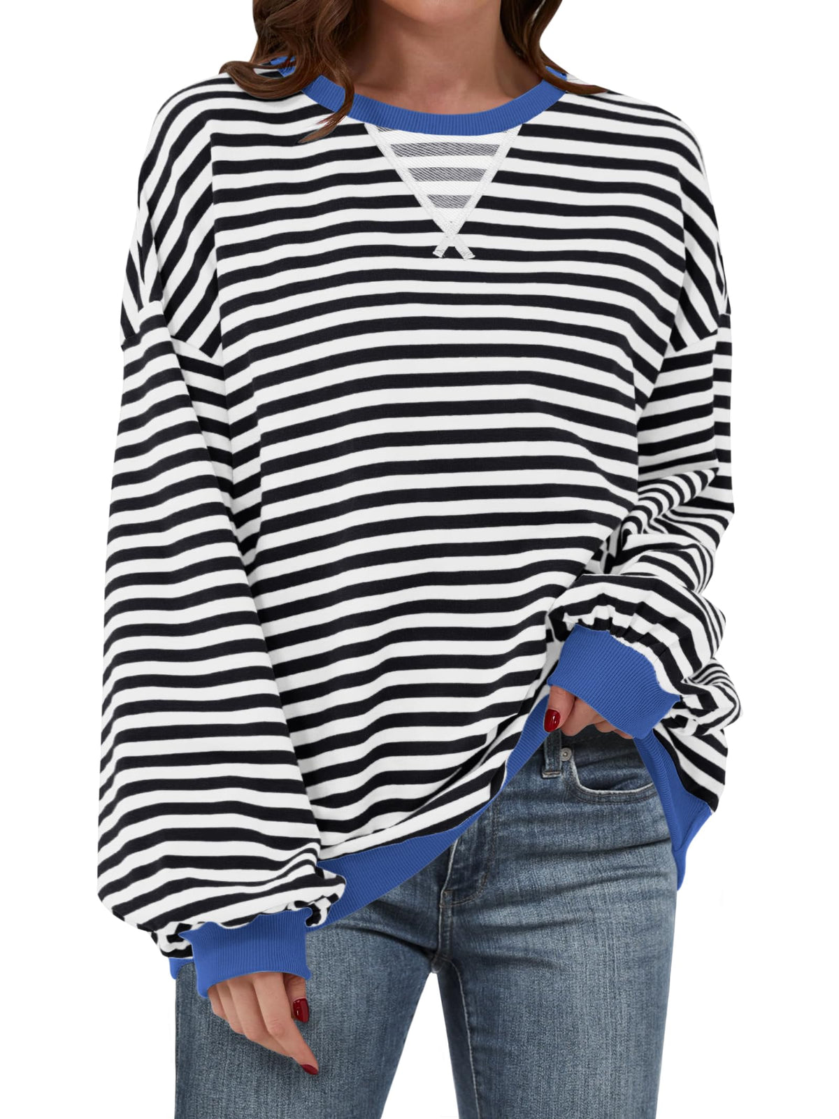 ANRABESS Women’s Striped Oversized Sweatshirts