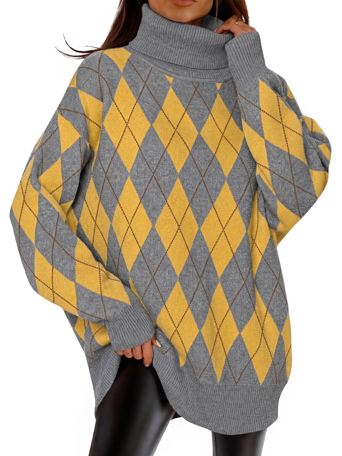 Womens Turtleneck Oversized Sweater Batwing Chunky Pullover Sweater Casual Fall Loose Knit Jumper Top