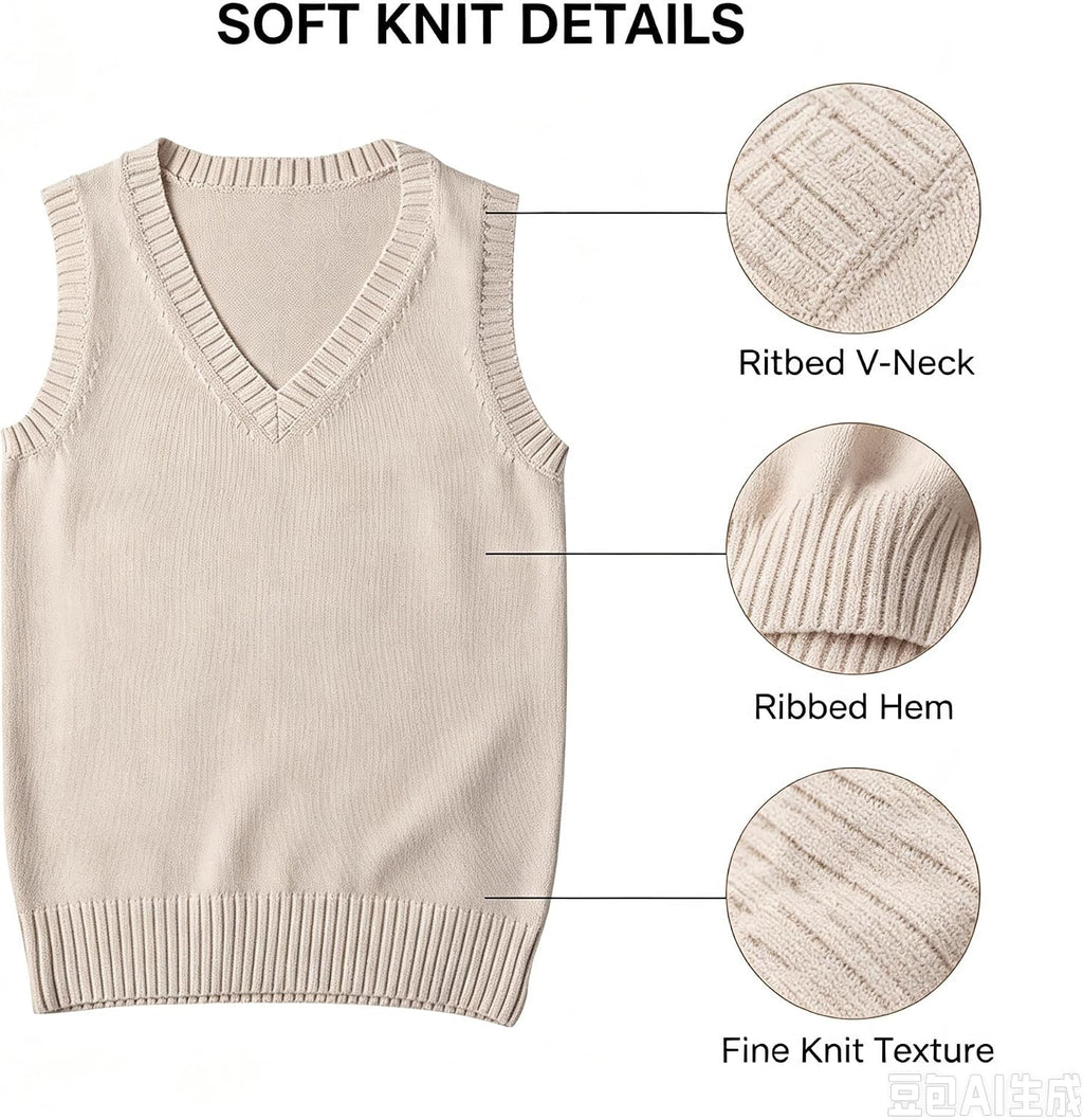Sweater Vest for Women V Neck Sleeveless Ribbed Trim Solid Knit Casual Layering Daily Tank Vest