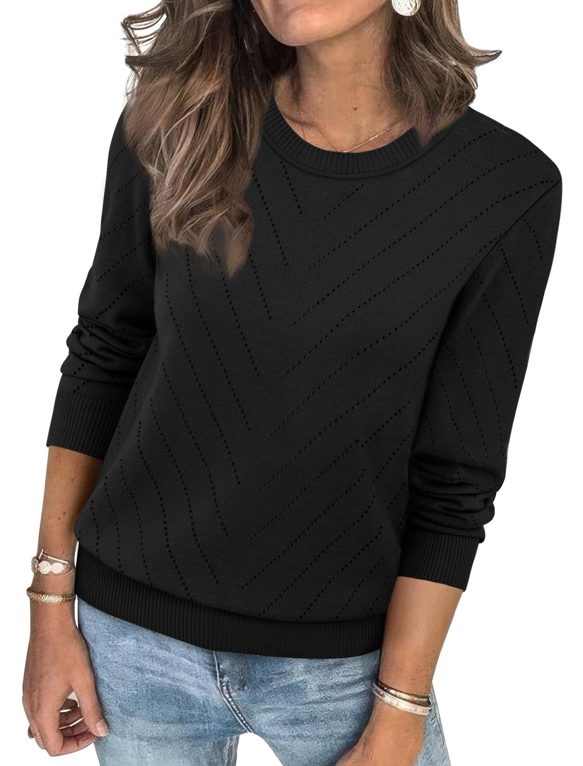 Sampeel Womens Sweaters Crew Neck Long Sleeve Tops Knit Soft Pullover Sweaters Cozy Dressy Casual Shirts Fashion Clothing
