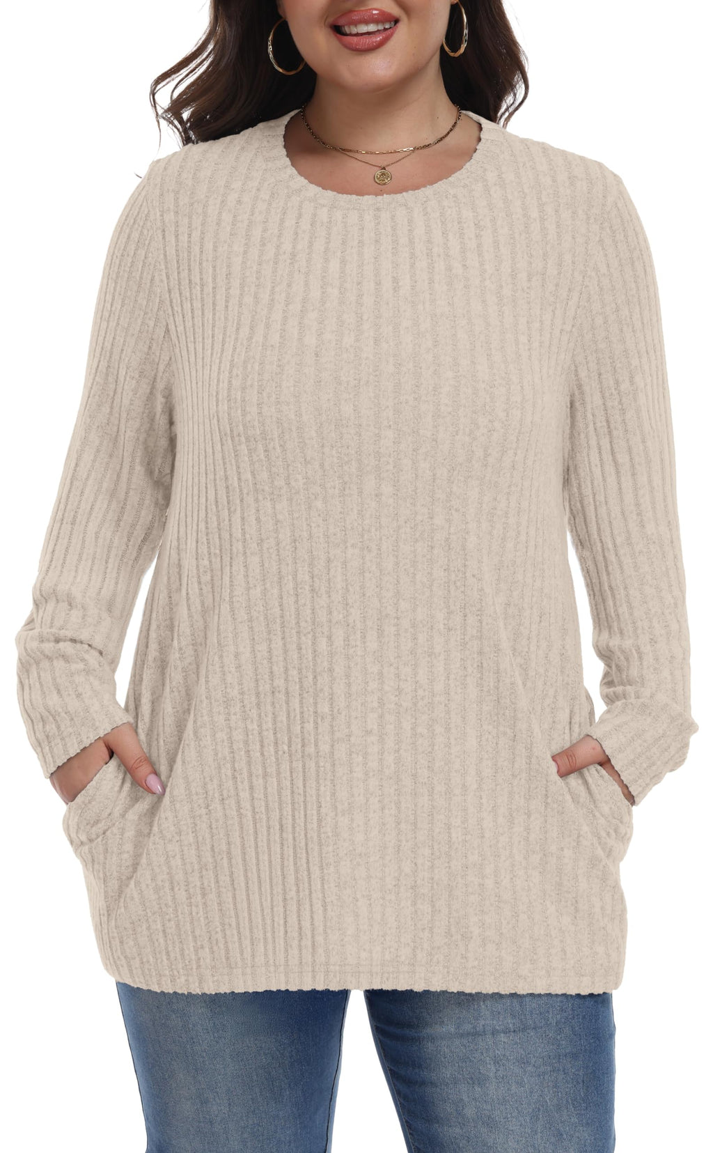 OLRIK Womens Plus Size Sweater Tunic Casual Lightweight Top Fall Fashion