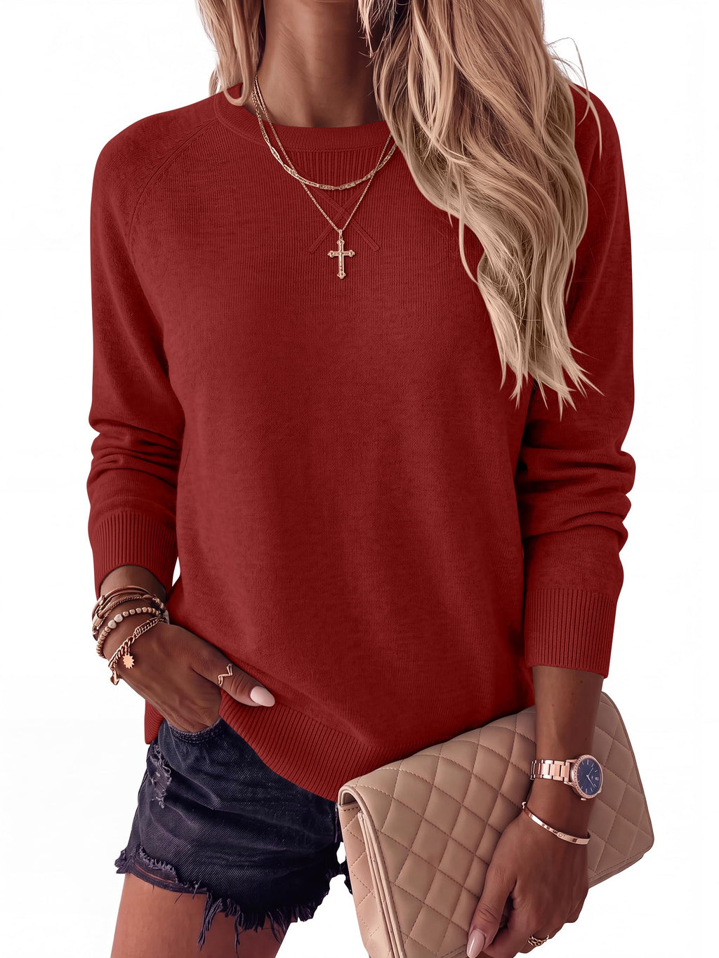ANRABESS Sweater for Women Lightweight Knit Fall Pullover