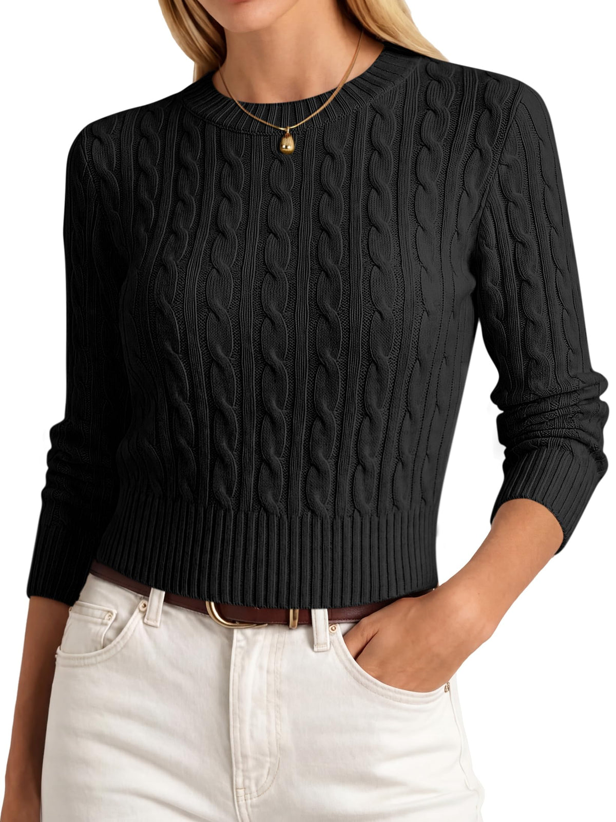 ANRABESS Womens Cable Knit Fall Lightweight Cropped Sweaters