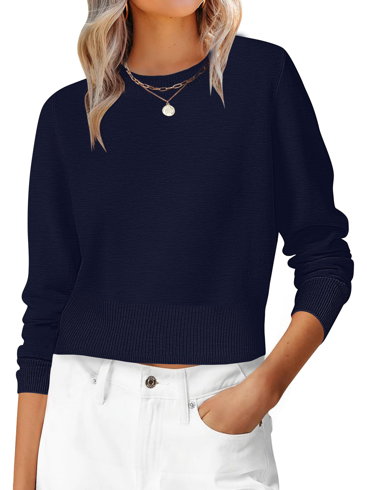 ANRABESS Women’s Long Sleeve Cropped Crew Neck Lightweight Fall Sweaters