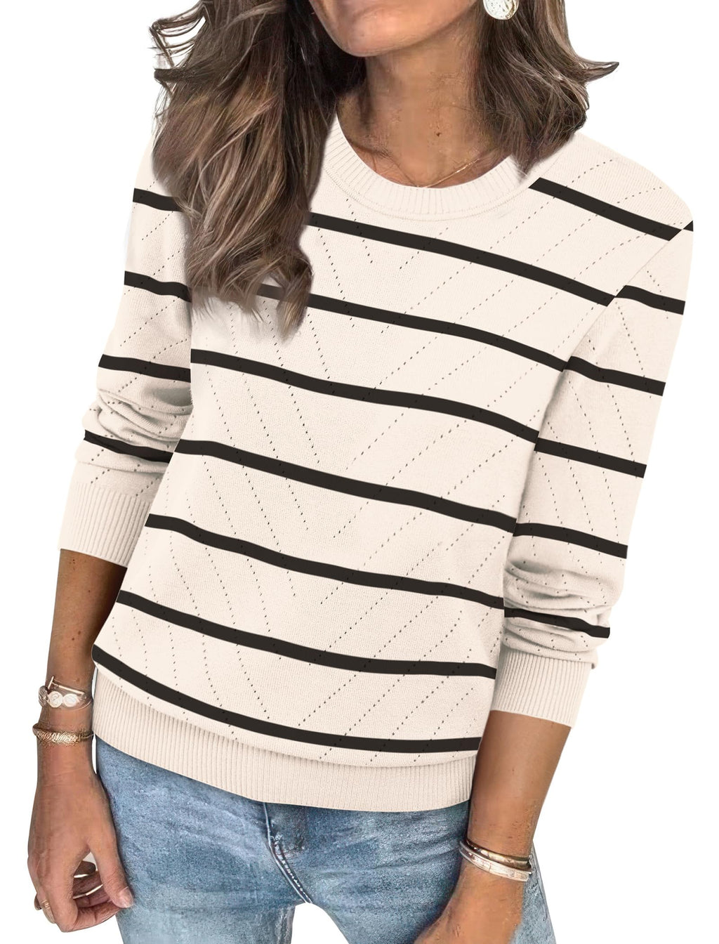 Sampeel Womens Sweaters Crew Neck Long Sleeve Tops Knit Soft Pullover Sweaters Cozy Dressy Casual Shirts Fashion Clothing