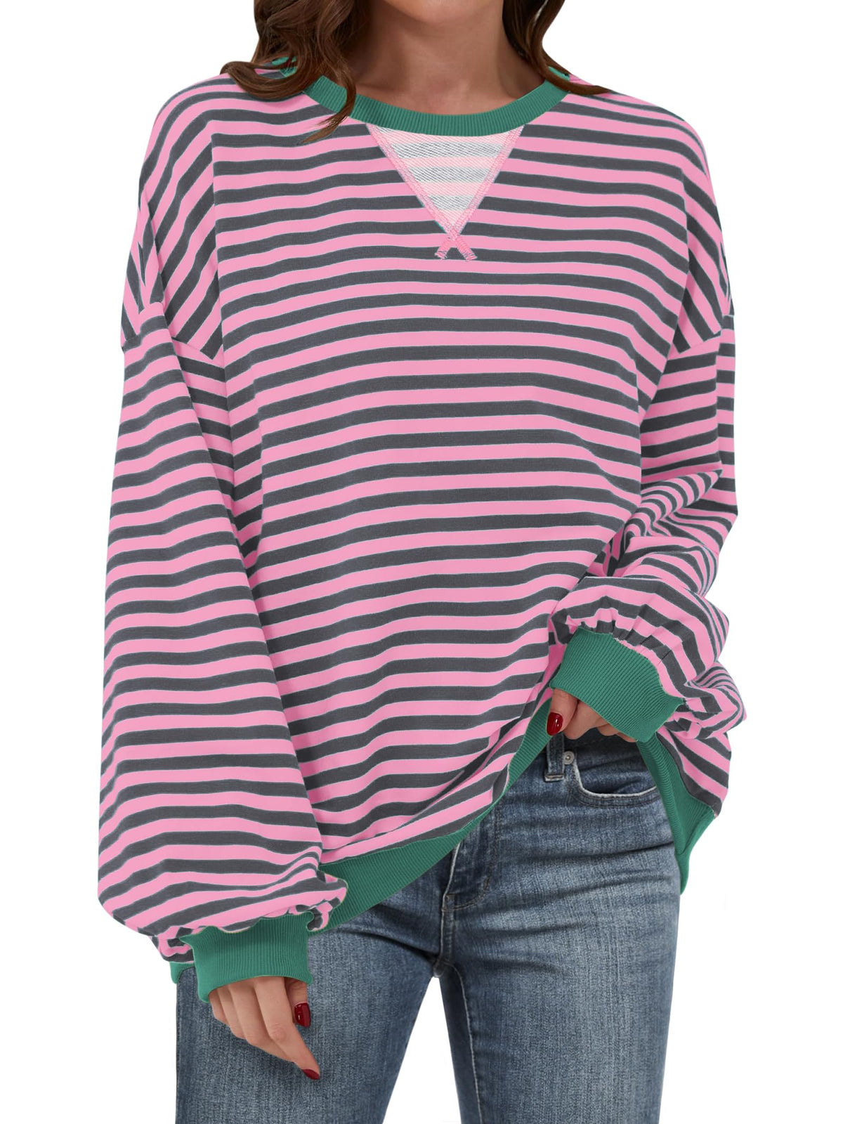 ANRABESS Women’s Striped Oversized Sweatshirts