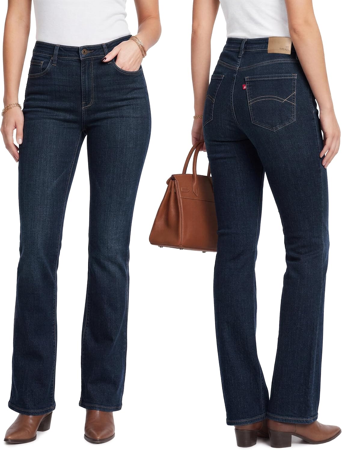 NY Threads Cotton Rich Denim Women Bootcut Jeans Mid Rise Flare Regular Fit