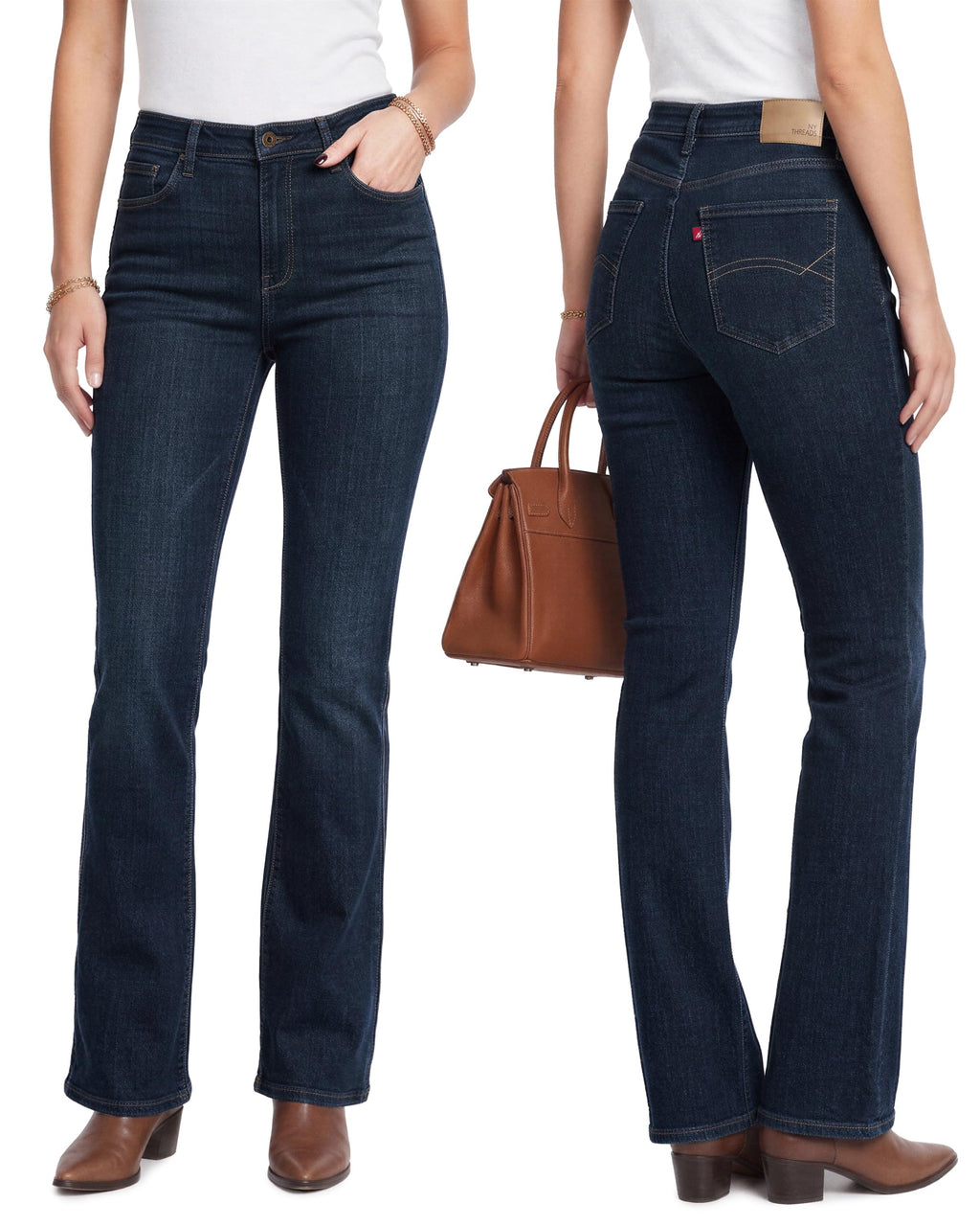 NY Threads Cotton Rich Denim Women Bootcut Jeans Mid Rise Flare Regular Fit