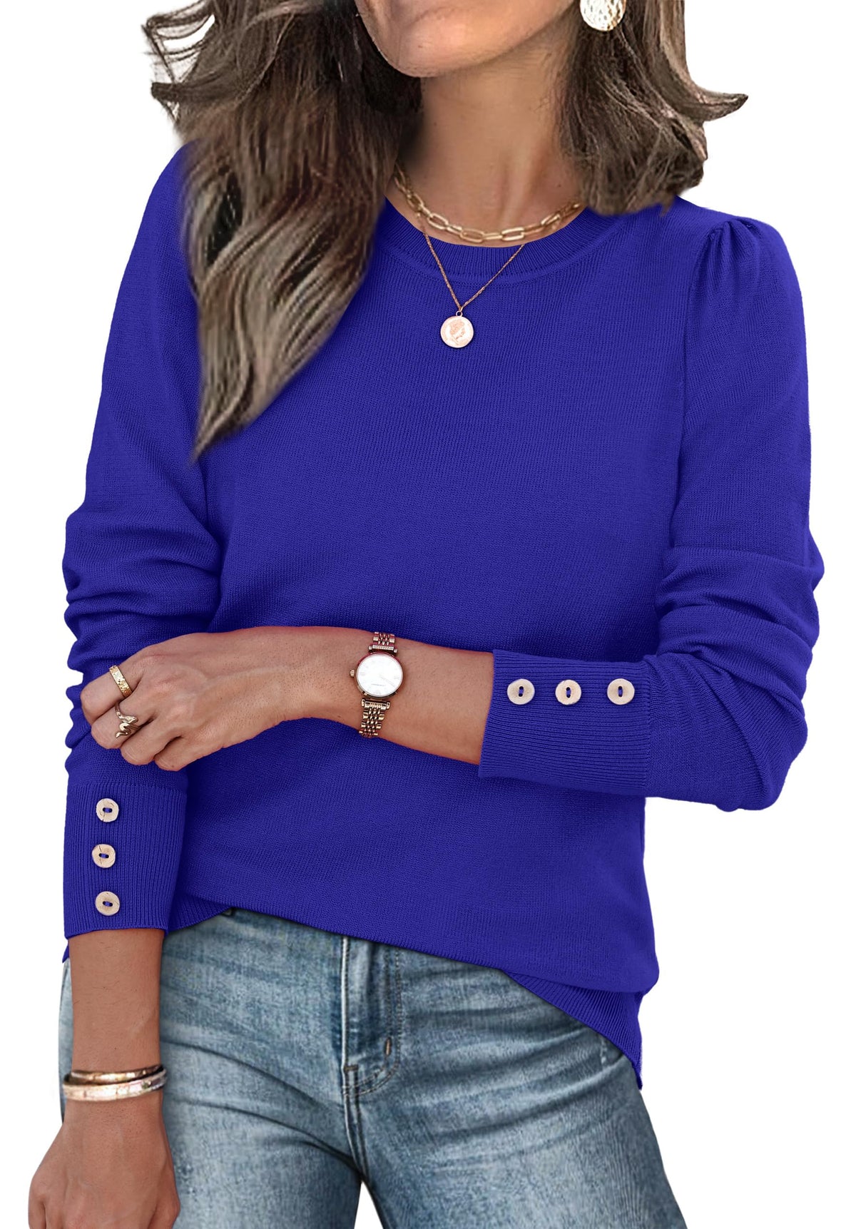 Womens Sweaters Fall Fashion 2025 Long Sleeve Button Cuff Soft Knit Pullover Trendy Tops Dressy Casual Blouses