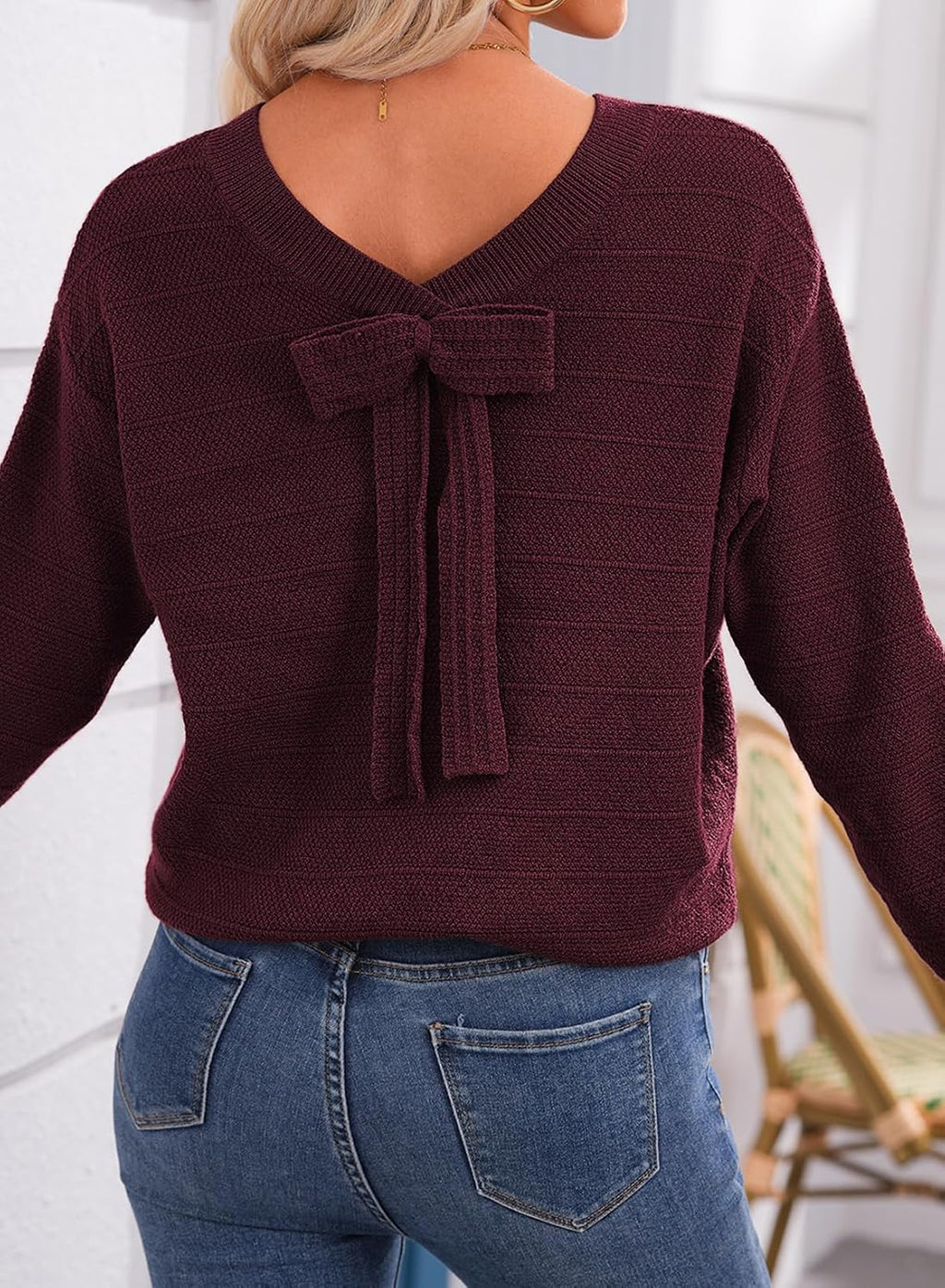 EVALESS Womens Bow Sweaters Pullover Knit Tops Fall Outfits