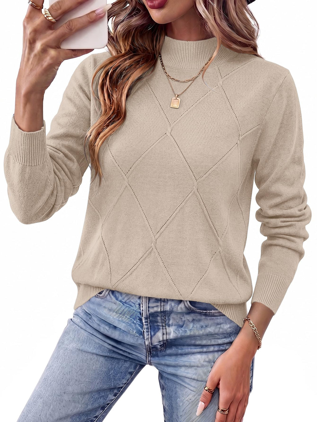 WIHOLL Womens Tops Sweaters Argyle Knit Long Sleeve Fall Outfits Winter