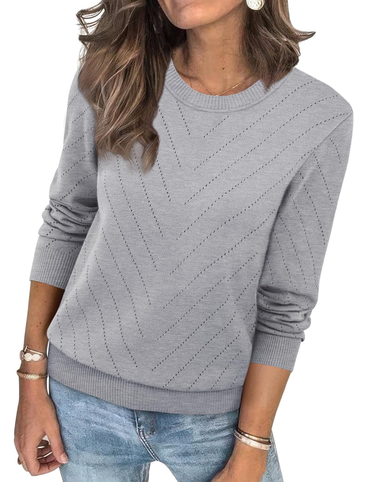 Sampeel Womens Sweaters Crew Neck Long Sleeve Tops Knit Soft Pullover Sweaters Cozy Dressy Casual Shirts Fashion Clothing