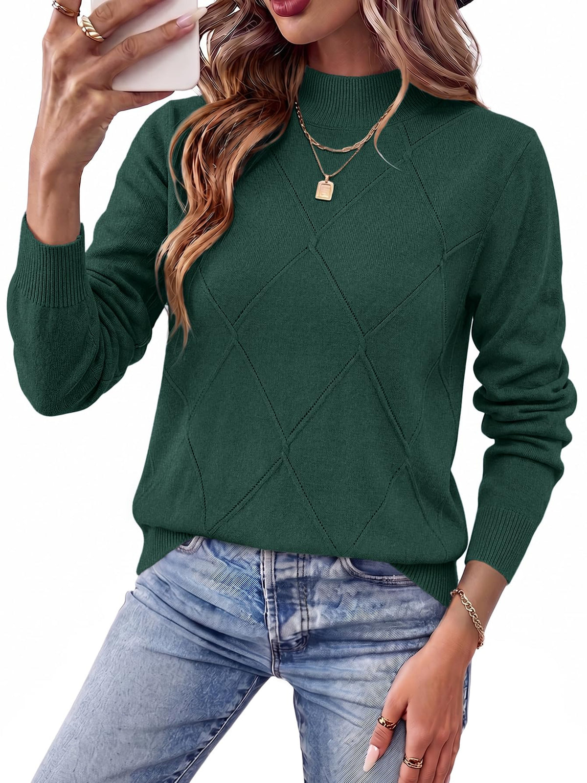 WIHOLL Womens Tops Sweaters Argyle Knit Long Sleeve Fall Outfits Winter