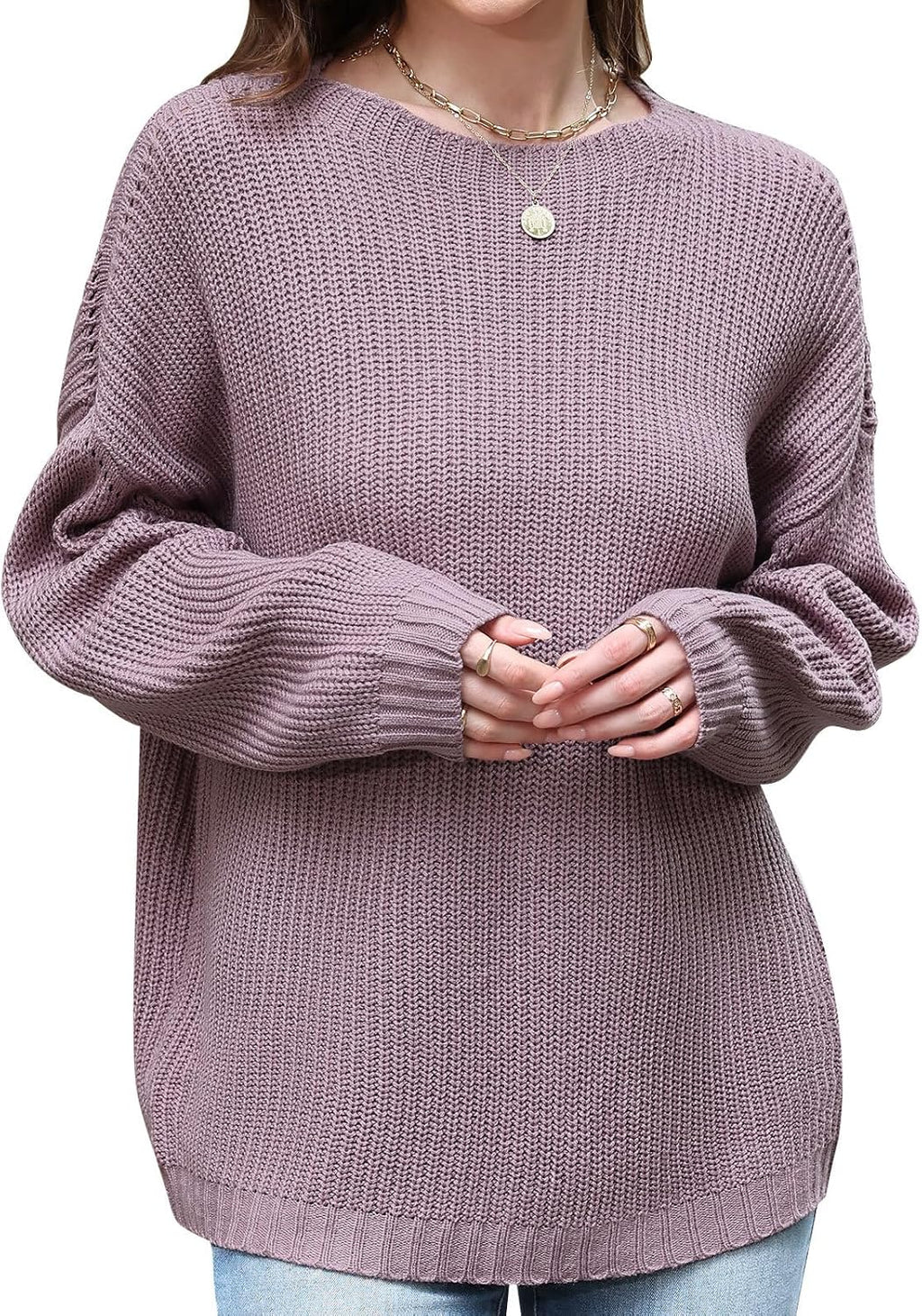 Sweaters for Women Oversized Casual Knit Ribbed Pullover Tunic Tops S-3XL