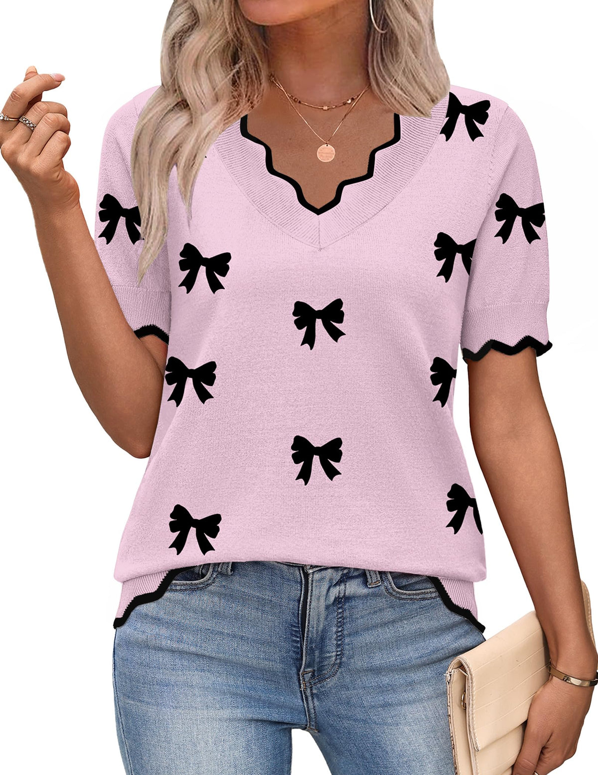 Zeagoo Women's Short Sleeve Sweater 2026 Summer V Neck Tops Dressy Blouses