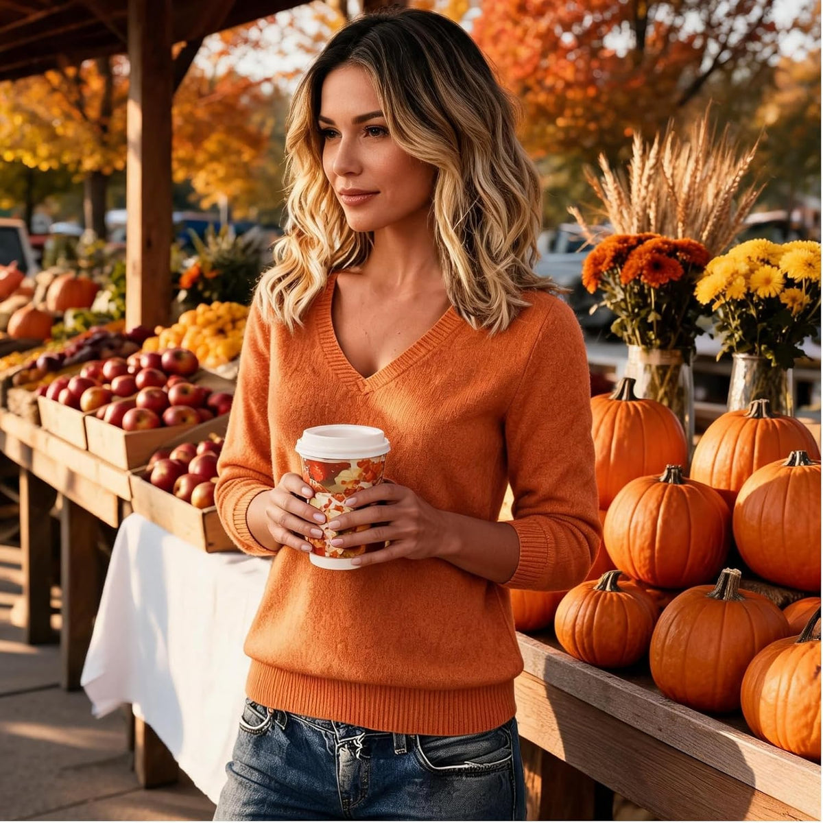 Cashmere Sweaters for Women V Neck Fall Warm Knit Wool Pullover Sweater