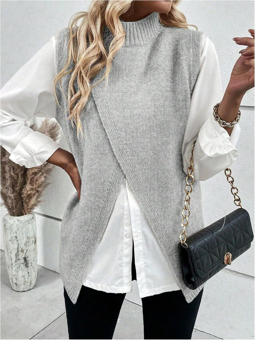 Verdusa Women's Sweater Vest Mock Neck Fall Sweaters Business Casual Outfit