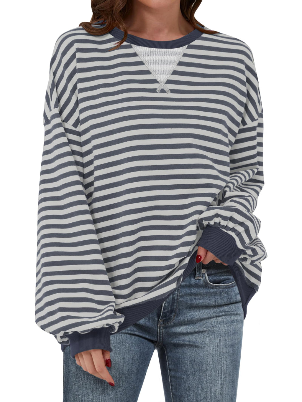 ANRABESS Women’s Striped Oversized Sweatshirts