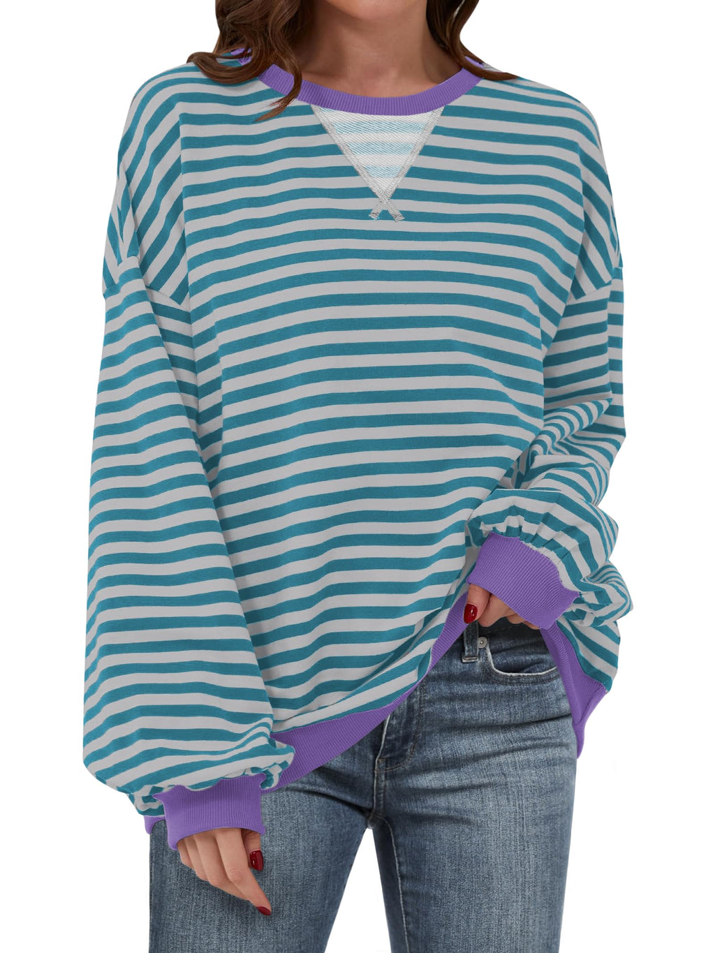 ANRABESS Women’s Striped Oversized Sweatshirts