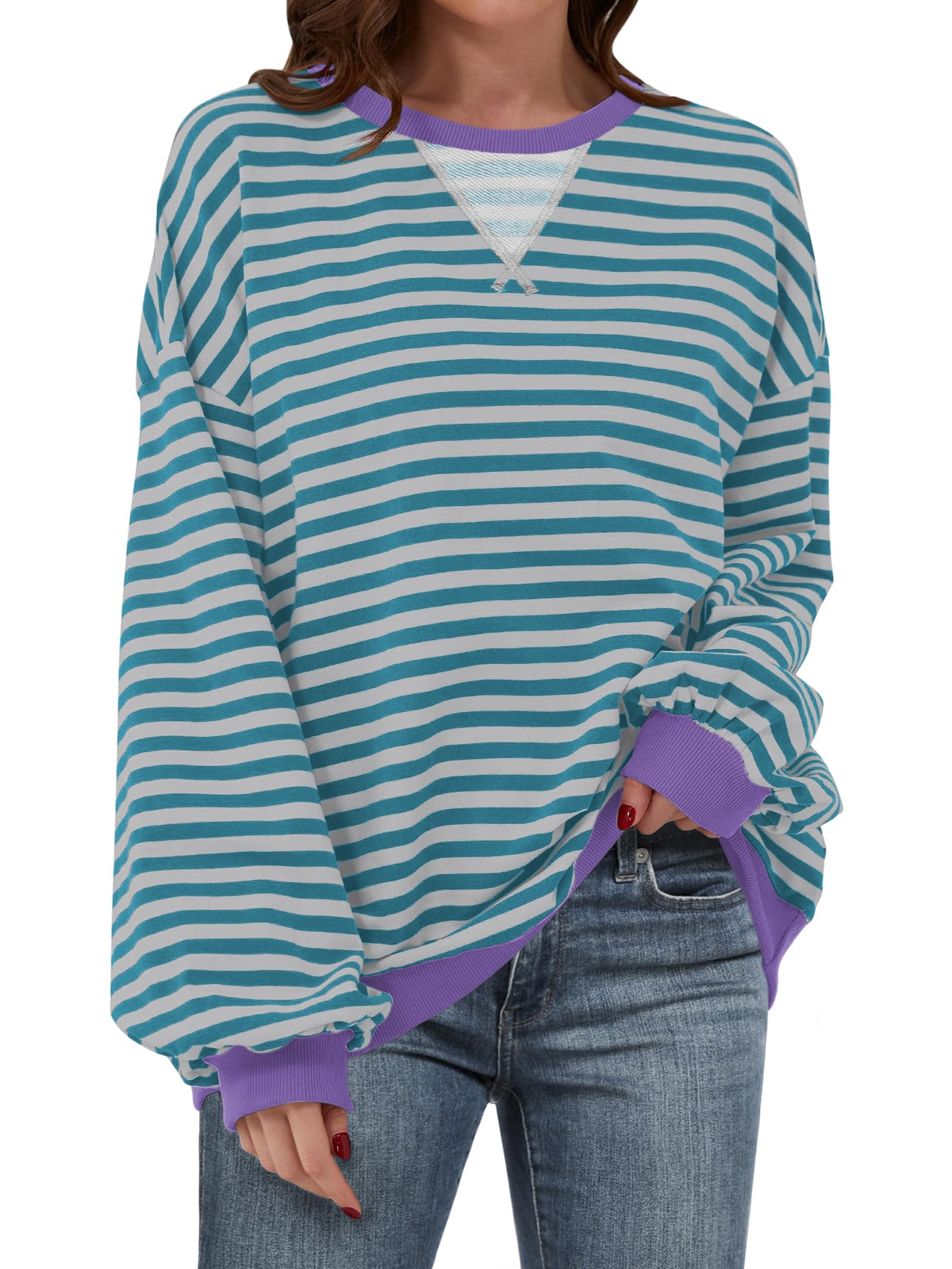 ANRABESS Women’s Striped Oversized Sweatshirts
