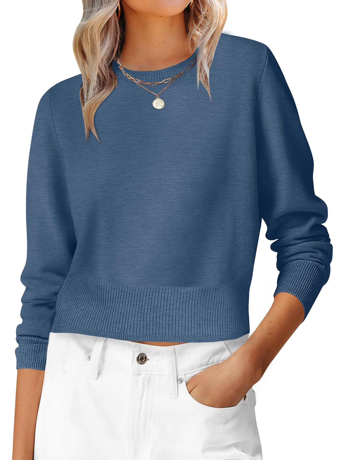 ANRABESS Women’s Long Sleeve Cropped Crew Neck Lightweight Fall Sweaters