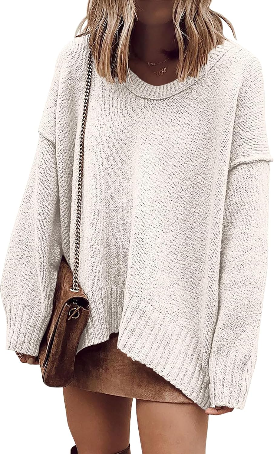 ANRABESS Womens Fall Fashion Oversized Scoop V Neck Batwing Sleeve Sweater