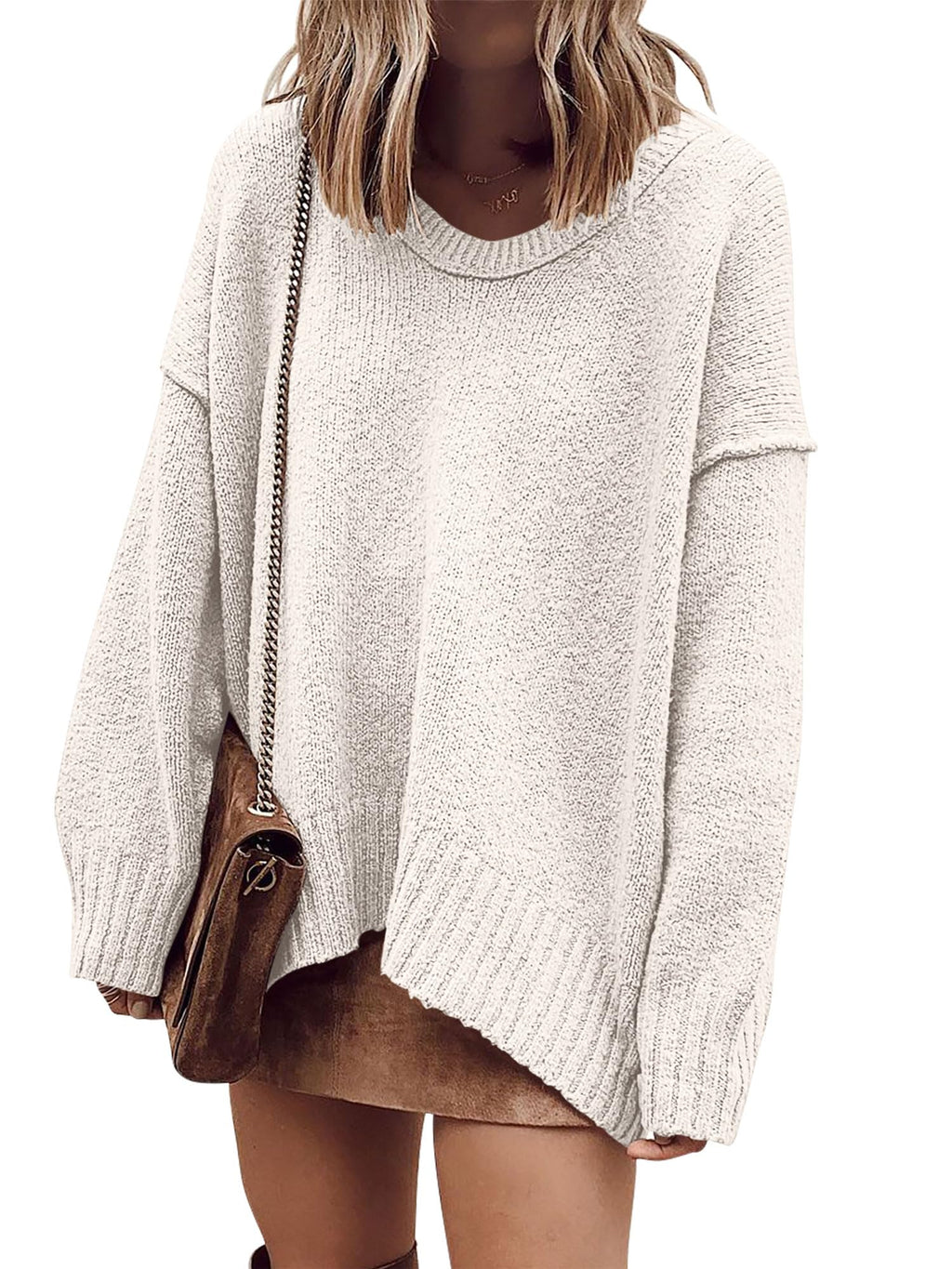 ANRABESS Womens Fall Fashion Oversized Scoop V Neck Batwing Sleeve Sweater