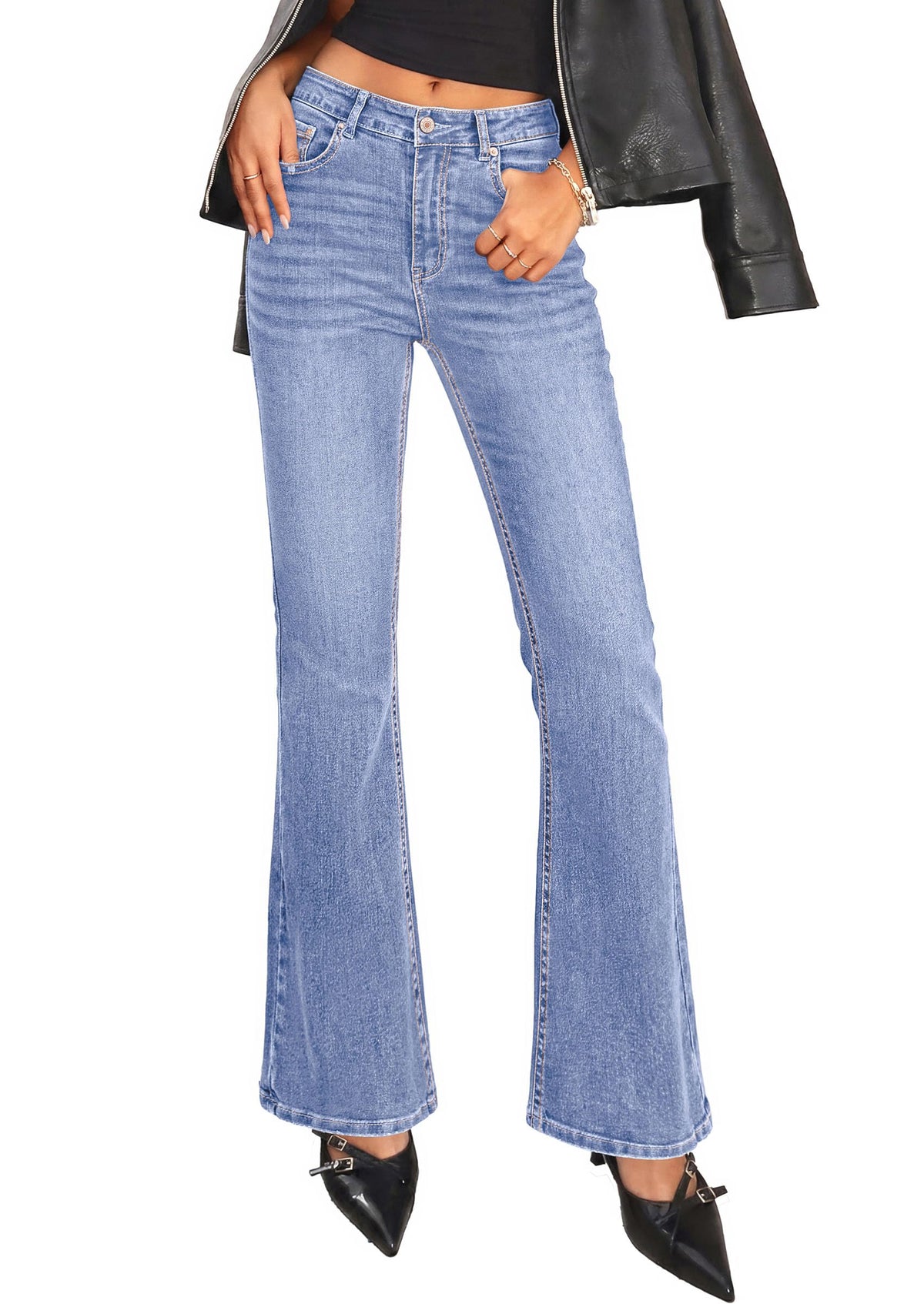 PRETTYGARDEN Women's Bootcut Denim Jeans Flare High Waisted Wide Leg Pants