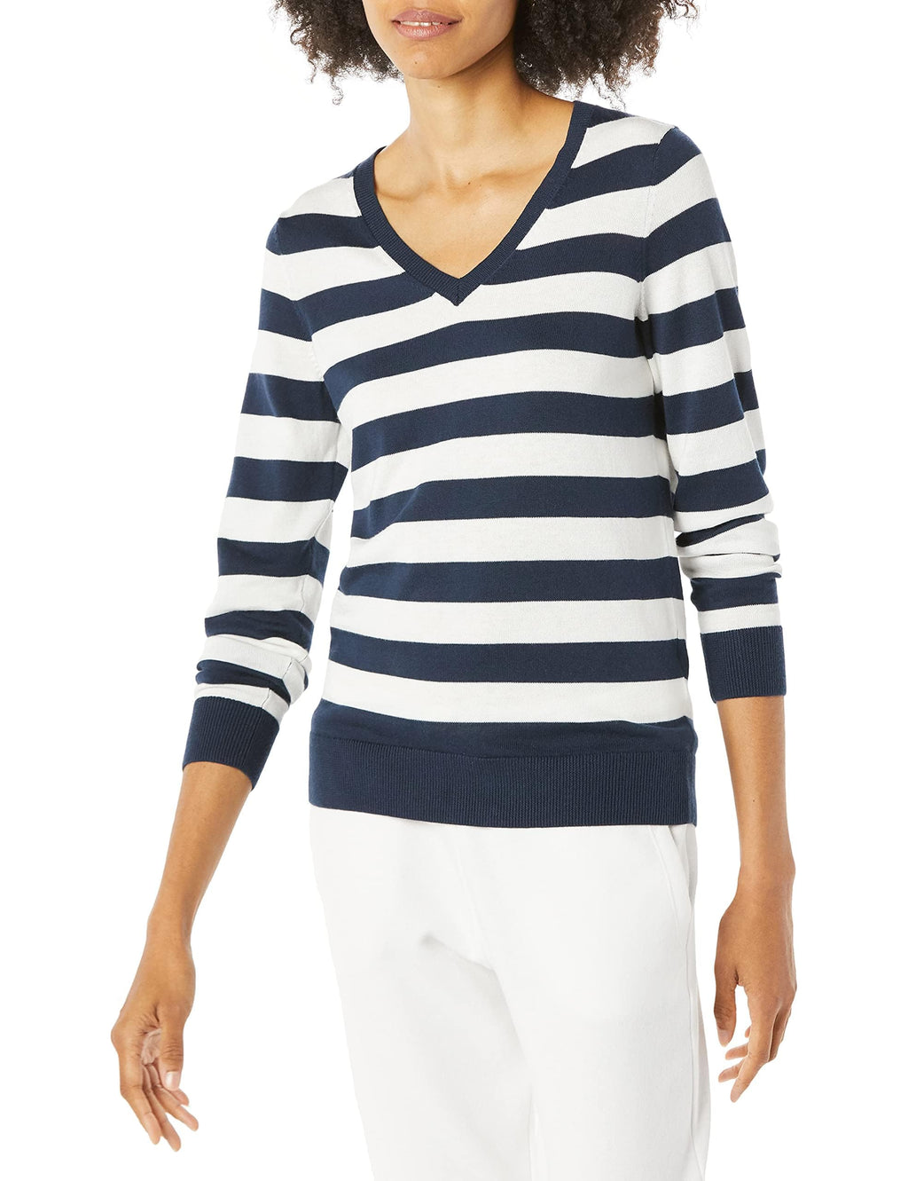 Amazon Essentials Women's Regular-Fit Lightweight Long-Sleeve V-Neck Sweater, Ribbed, Cozy Soft (Available in Plus Size)