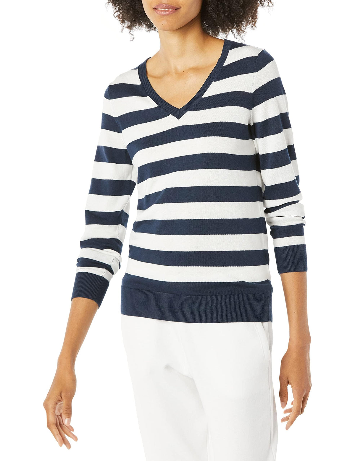 Amazon Essentials Women's Regular-Fit Lightweight Long-Sleeve V-Neck Sweater, Ribbed, Cozy Soft (Available in Plus Size)