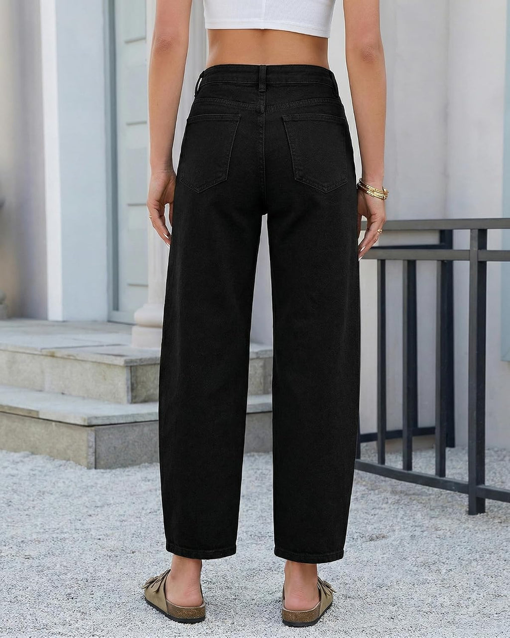 GRAPENT Barrel Jeans for Women Cropped Trendy High Waisted Baggy Side Seamed Casual Stretchy Denim Pants Wide Leg Jeans