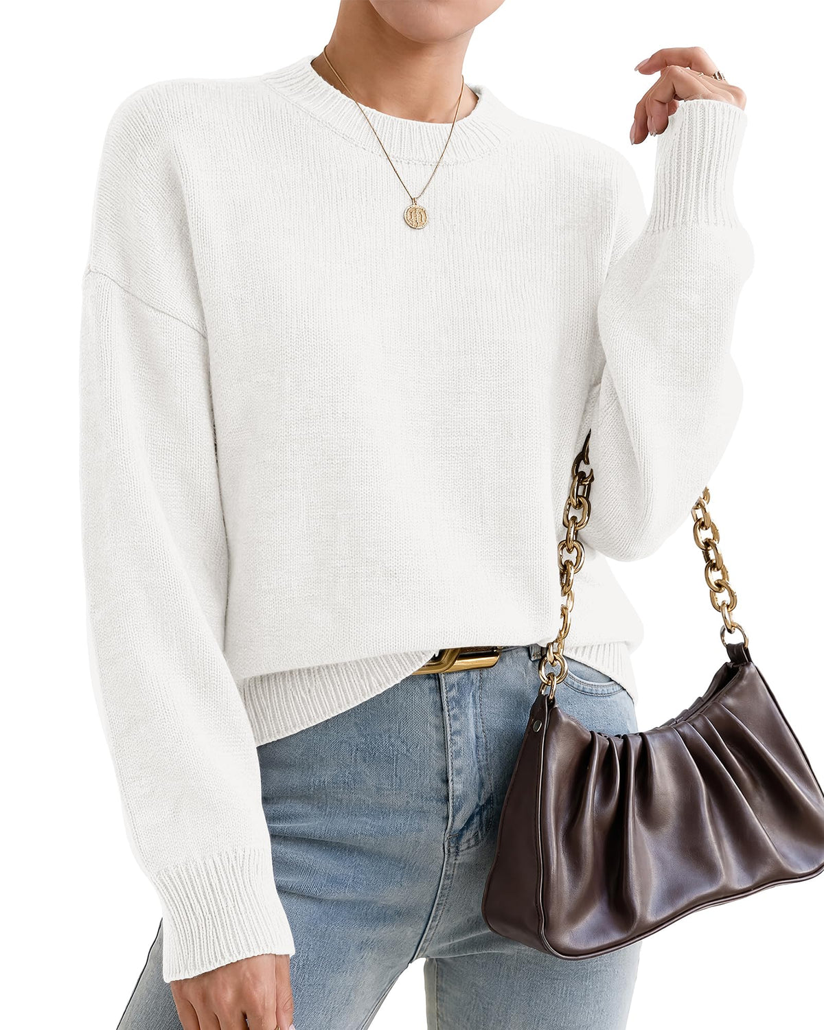 Oversized Sweaters for Women Cashmere Crewneck Pullover Sweater