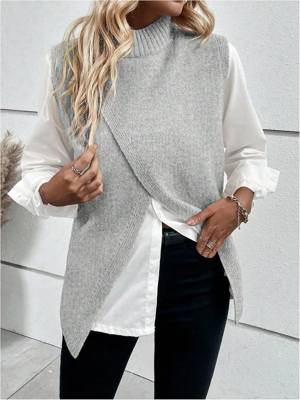 Verdusa Women's Sweater Vest Mock Neck Fall Sweaters Business Casual Outfit