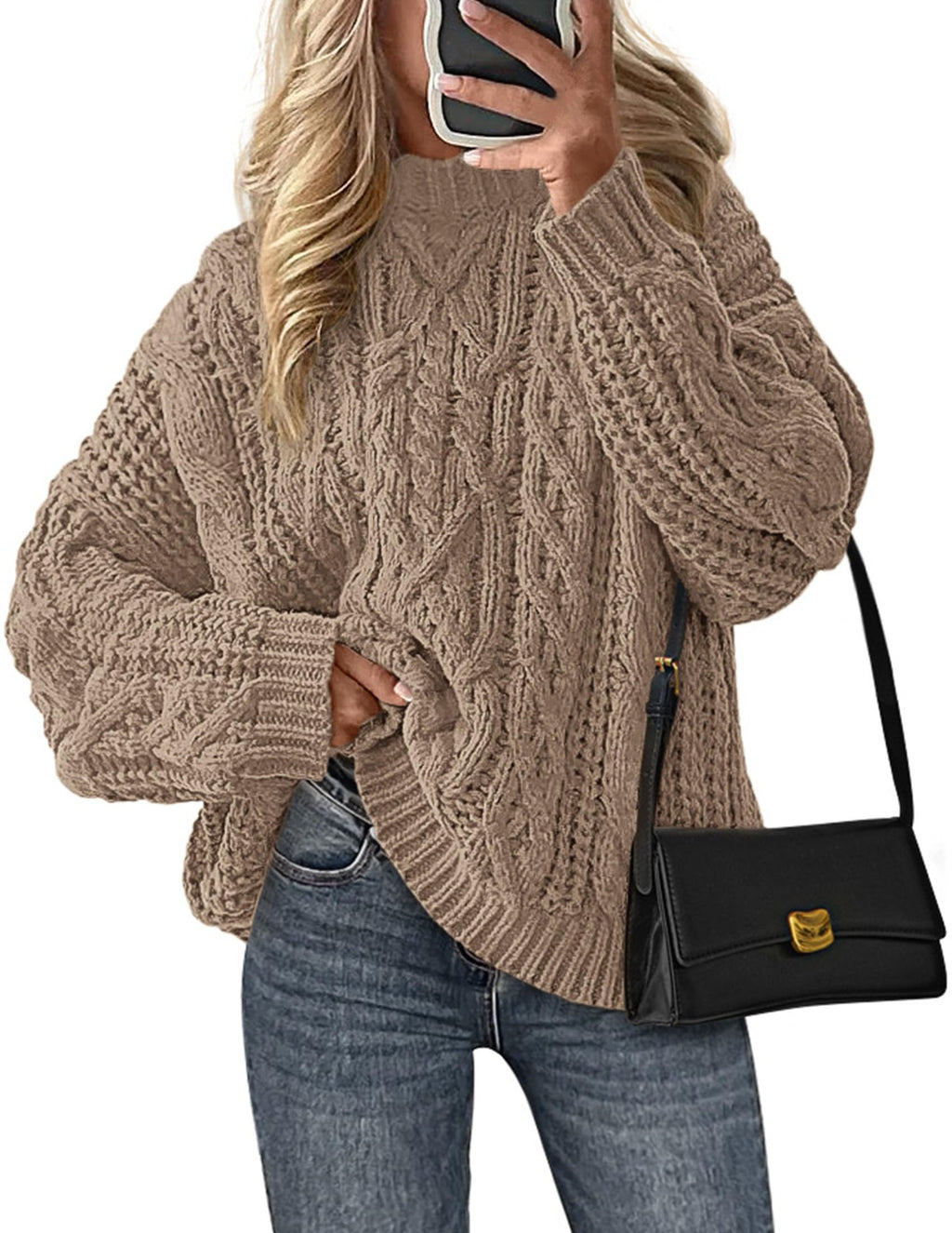 PRETTYGARDEN Womens Oversized Fall Sweaters Chunky Cable Knit Pullover Tops