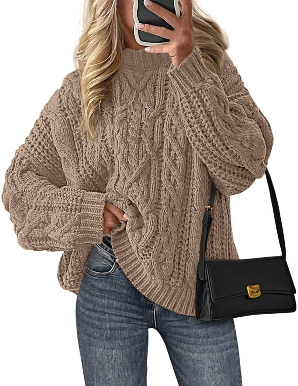 PRETTYGARDEN Womens Oversized Fall Sweaters Chunky Cable Knit Pullover Tops
