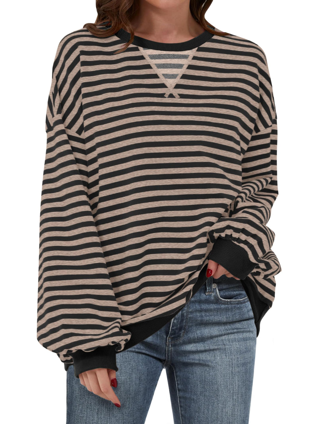 ANRABESS Women’s Striped Oversized Sweatshirts