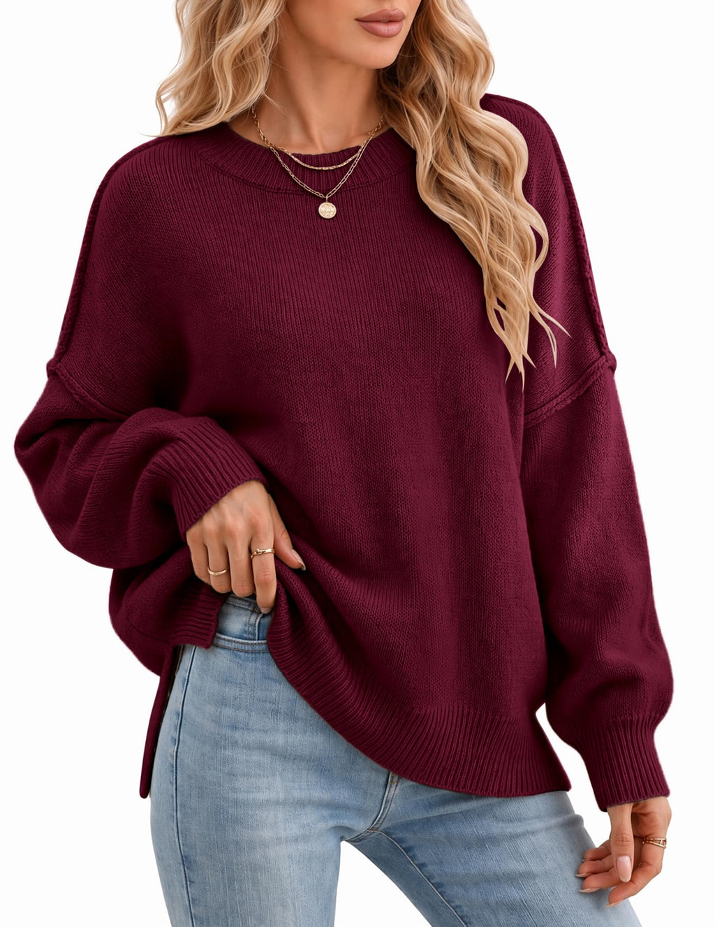 Womens Oversized Batwing Sweater Fall Outfits Trendy Pullover Knit Tops