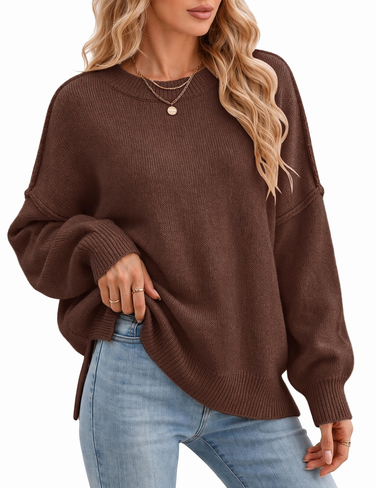 Womens Oversized Batwing Sweater Fall Outfits Trendy Pullover Knit Tops