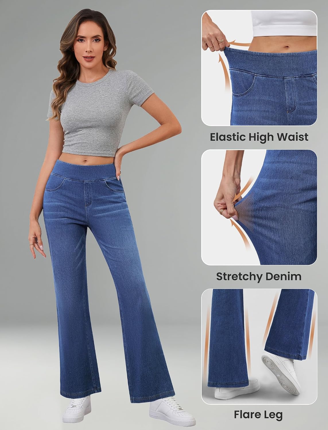 FireSwan Women’s Trendy Stretchy Flare Jeans Pull On Casual Denim Pants