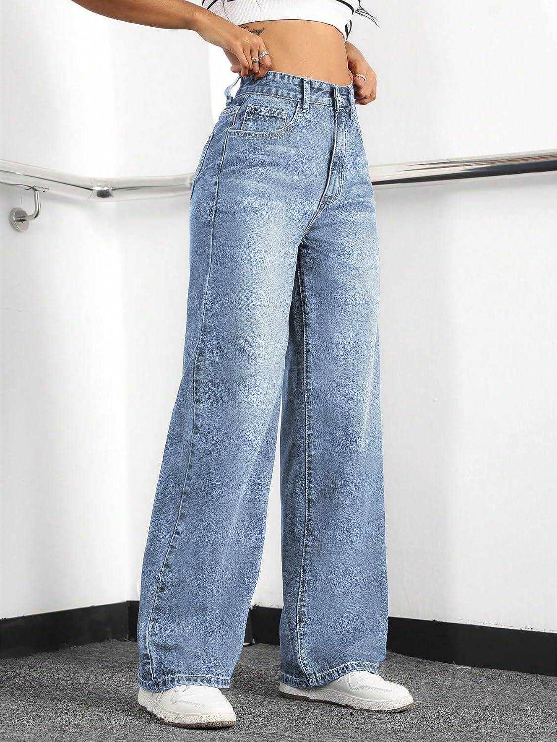 Straight Leg Jeans for Women High Waisted Wide Leg Denim Pants