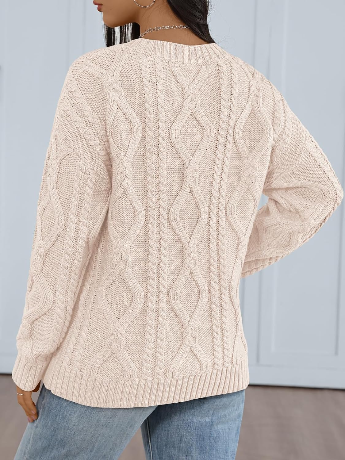 Trendy Queen Womens V Neck Cable Knit Sweaters Oversized Cozy Fall Pullover