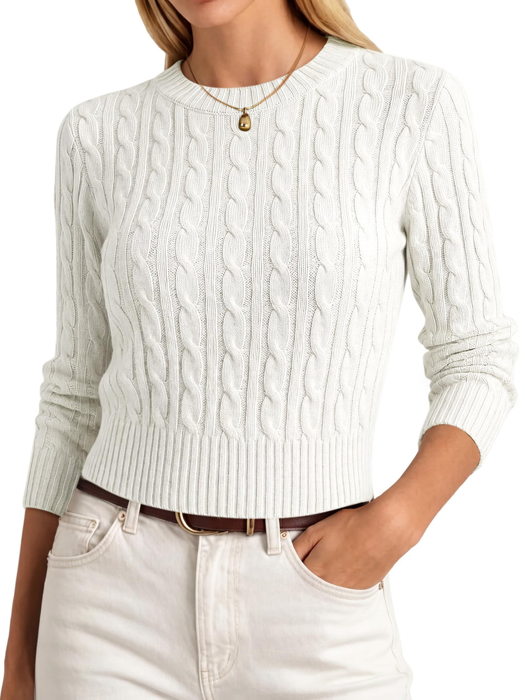 ANRABESS Womens Cable Knit Fall Lightweight Cropped Sweaters