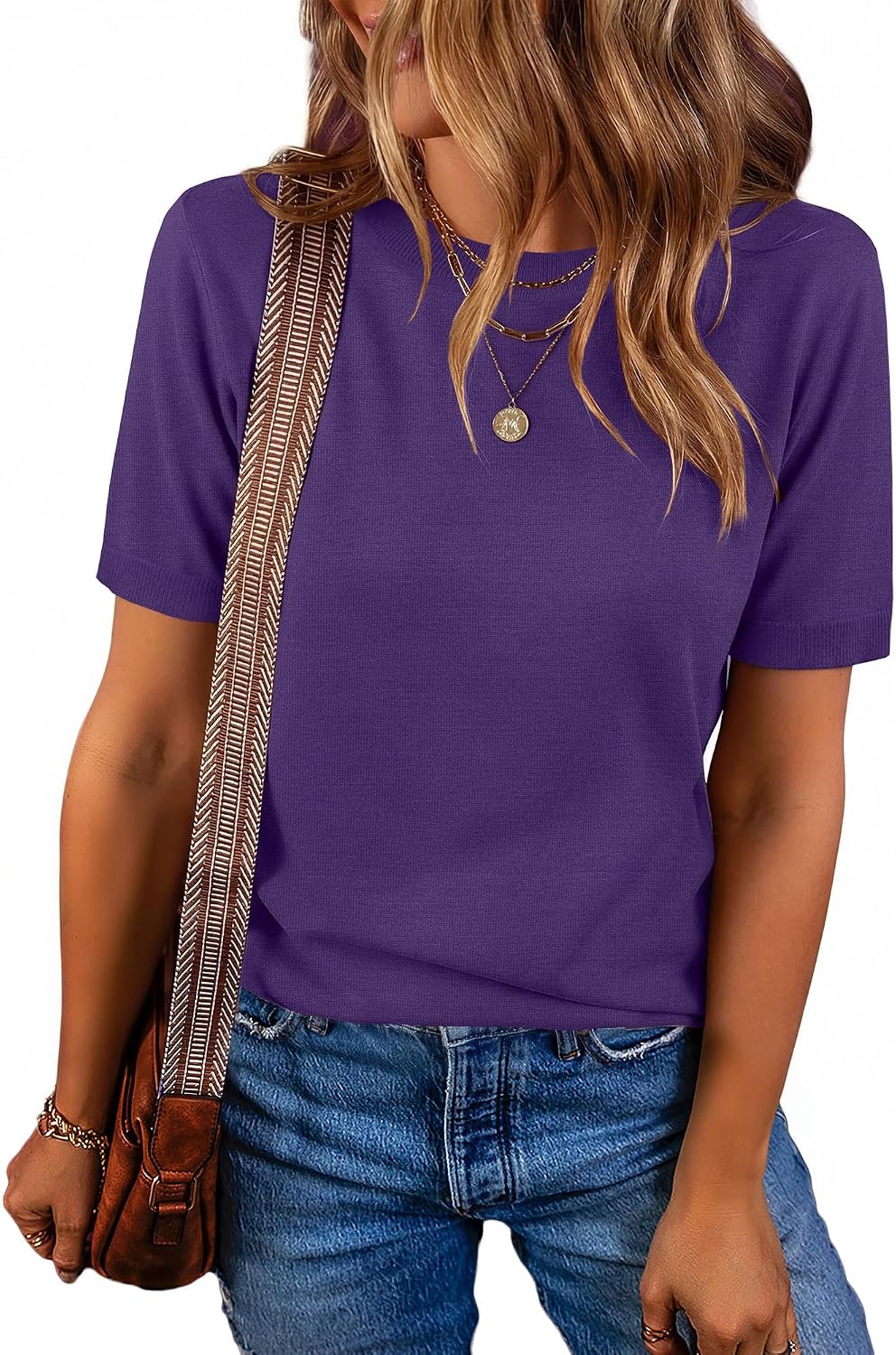 RUMIA Short Sleeve Sweater for Women Lightweight Business Casual Tops