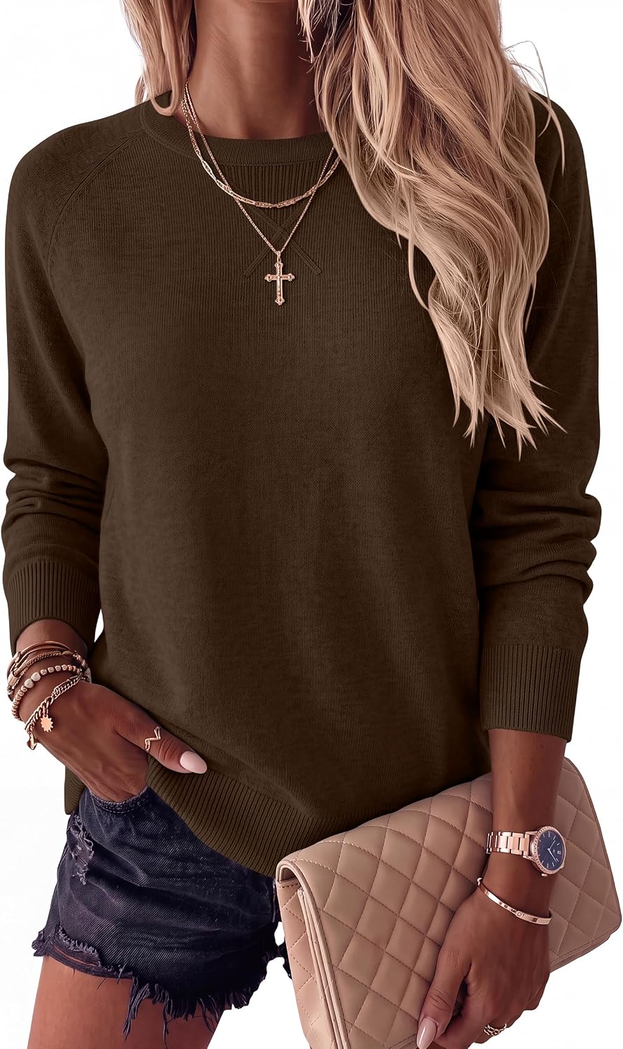 ANRABESS Sweater for Women Lightweight Knit Fall Pullover