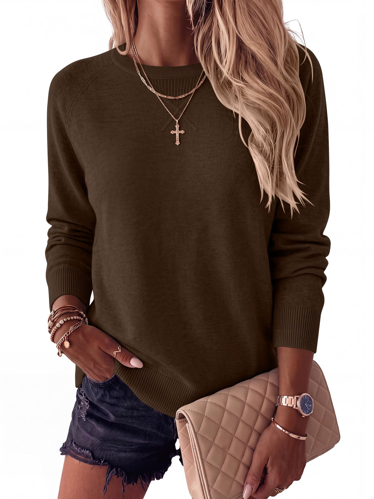 ANRABESS Sweater for Women Lightweight Knit Fall Pullover