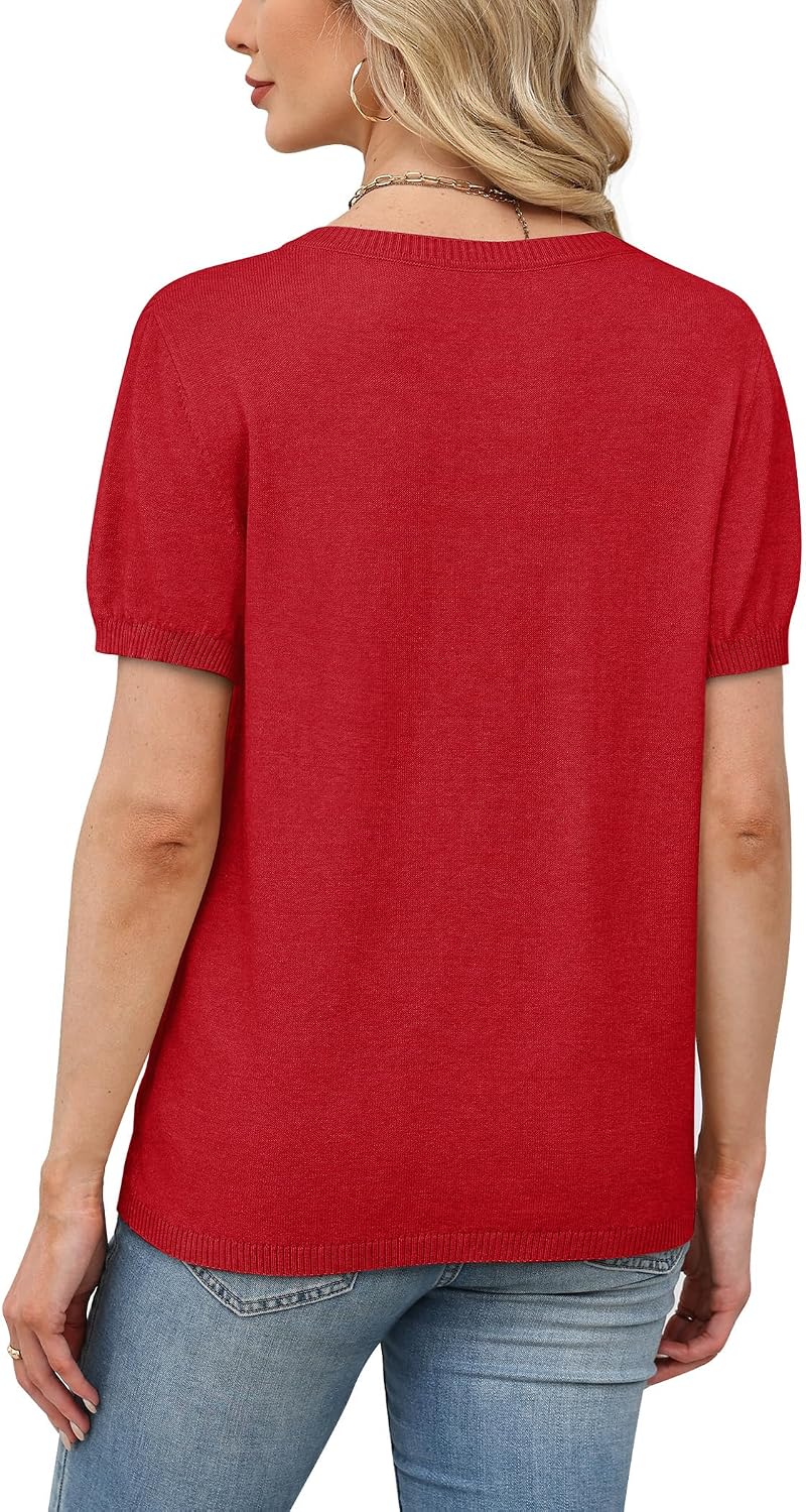 Sampeel Short Sleeve Sweater for Women Round Neck Knit Work Tops Beach Fashion Vacation Clothes Summer Outfits 2026
