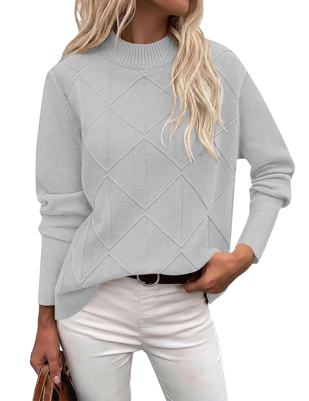 LOMON Women's Mock Neck Sweater Long Sleeve 2026 Fall Winter Knitted Tops
