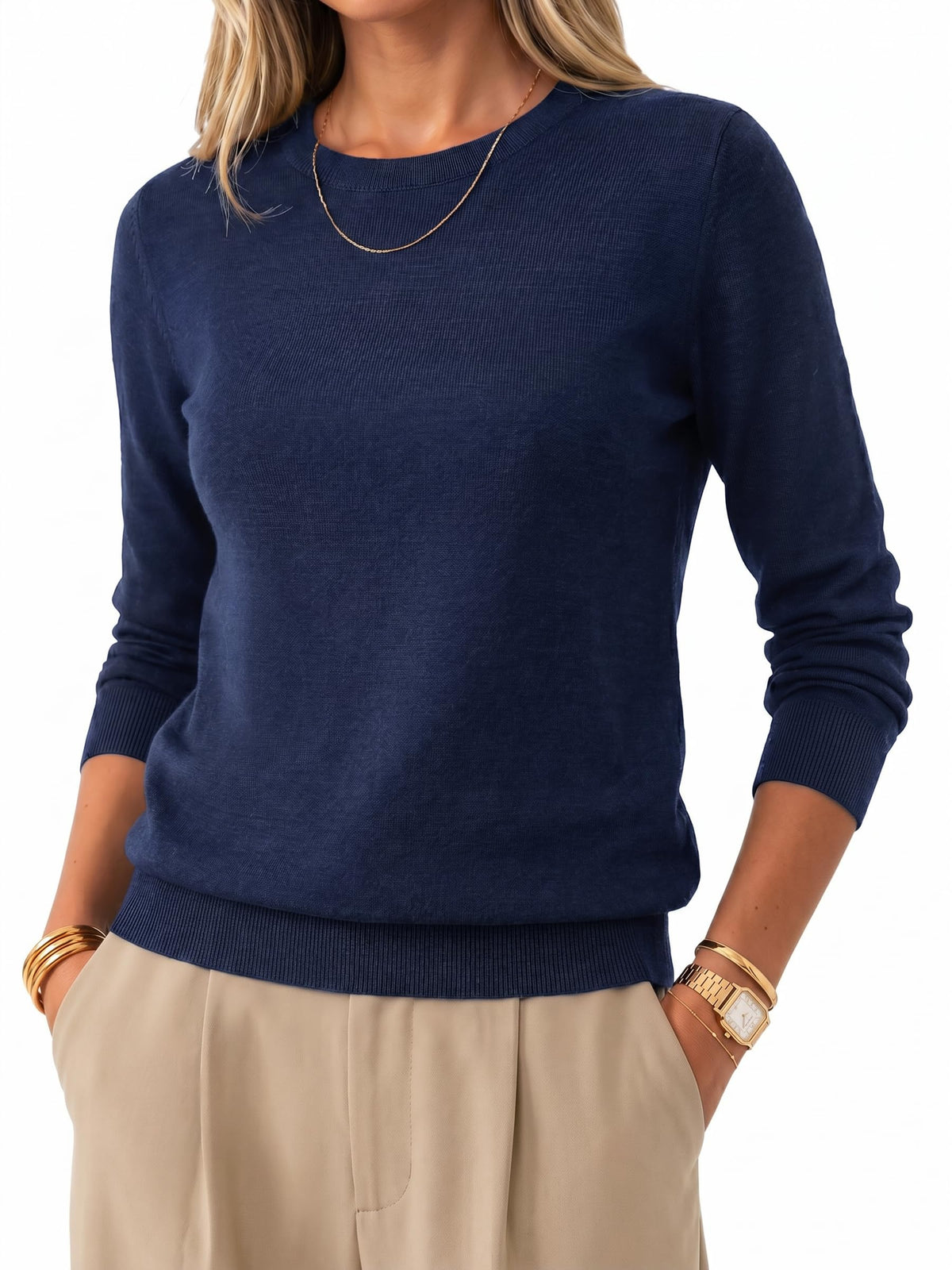 Arach&Cloz Women's 100% Merino Wool Long Sleeve Crew Neck Fall Work Sweater