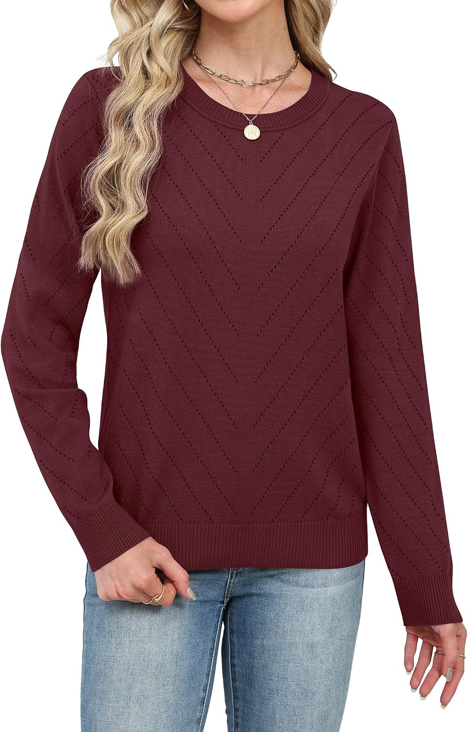 Sampeel Womens Sweaters Crew Neck Long Sleeve Tops Knit Soft Pullover Sweaters Cozy Dressy Casual Shirts Fashion Clothing