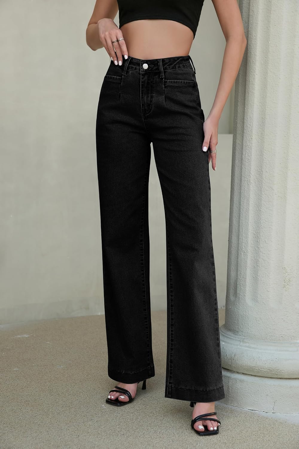Wide Leg Jeans for Women Trendy High Waisted Stretchy Straight Leg Jeans Loose Denim Pants